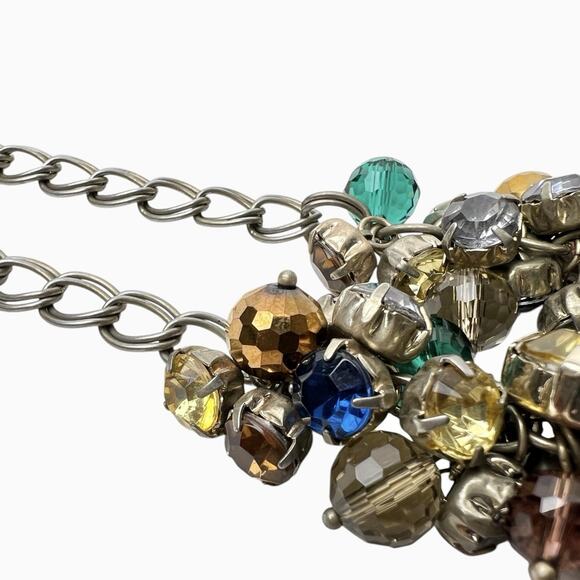Loft Cha Cha Necklace Faceted Cluster Beads Colorful Layered Silver Tone Chain - Picture 8 of 16